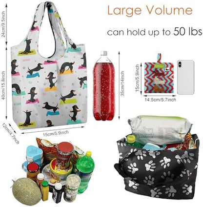 BeeGreen Dog Reusable Shopping Bags Cute Grocery Bag 6 Pack, Christmas Gift Bags Heavy-Duty Foldable Shopping Totes for Supermarket, Work & Travel, Large Washable Polyester Tote Bag with Handles