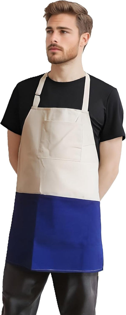 Chef Apron Unisex Two-Tone Professional Kitchen Bib Apron with 2 Pockets Cooking, Grilling, and Baking Gift