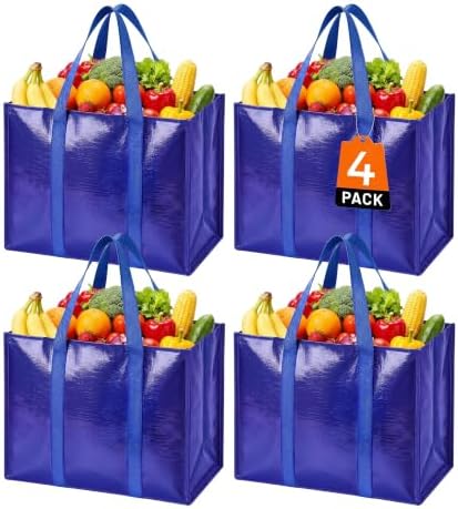 Reusable Grocery Bags, Waterproof & Foldable Shopping Bags Stand Upright