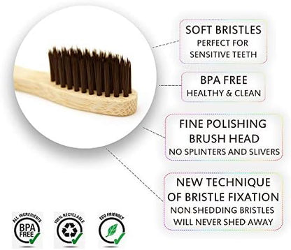 Virgin Forest Bamboo Toothbrushes 6pk, Soft Bristles BPA Free Eco