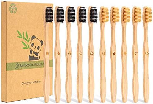 Bamboo Toothbrush Medium Bristle, 10Pcs Biodegradable Bulk Wooden Toothbrushes