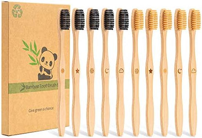 Bamboo Toothbrush Medium Bristle, 10Pcs Biodegradable Bulk Wooden Toothbrushes