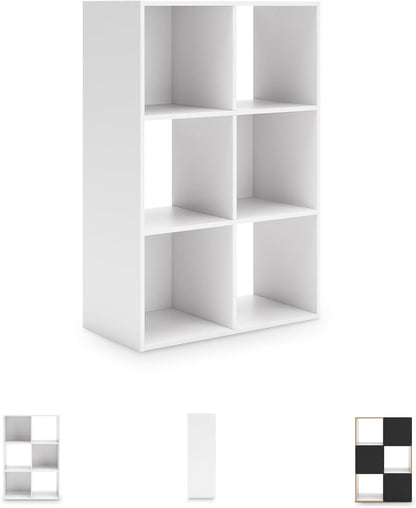 Signature Design by Ashley Onita Modern 3-Tier Floor Standing 6 Cube Organizer for Living Room, Wood, Works with 10.5 W x 10.5 D x 11 H Storage Bin (Sold Separately), White