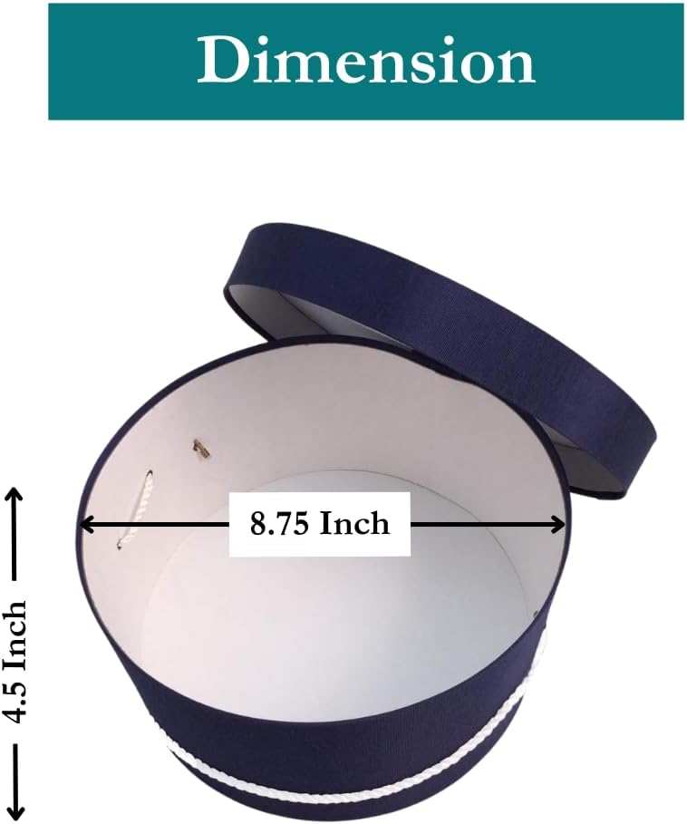 Sarah's Hat Boxes Classic Navy Hat Box – 8.75" x 4.5" (Dia. x Ht.) Handmade in USA – Odorless Non-Toxic Adhesive, Cording Handle – Premium Storage for Hats & Accessories