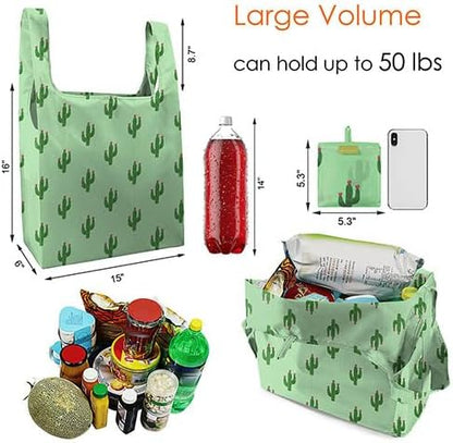 BeeGreen Geometry Reusable Grocery Bags Bulk 6 Packs X-Large, Reusable Shopping Bags Foldable for Groceries, Vegetables, Fruits Watertight Bulk Tote Bags (Cactus Rainbow Polka Dot Red Rose）