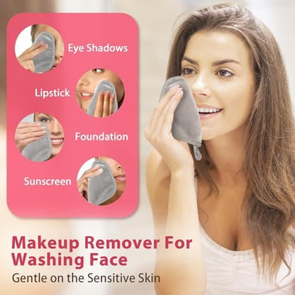 Natwag Makeup Remover Cloth, 6" x 6" Make Up Towels Reusable Face Cloth for Washing Face, 12 Pack Makeup Remover Pads Microfiber Face Washcloth with Mesh Bag, Light Grey