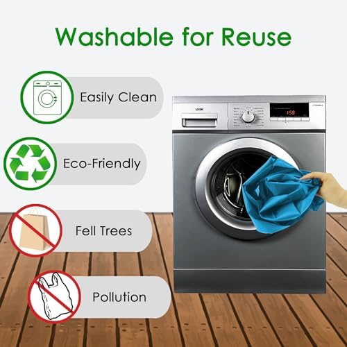BeeGreen Light Blue Reusable Grocery Bags Wholesale Blue Reusable Kitchen Bags Bulk Foldable-Machine Washable with Zipper Storage Pouch 50 Packs