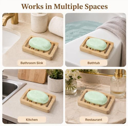 2 Pack Teak Soap Dish Wooden Soap Holder Self Draining Soaps Dish for Shower Natural Wooden Bar Soaps Holder for Bathroom Kitchen Sink Bathtub
