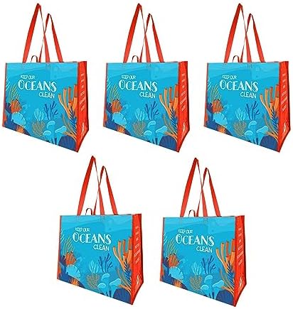 Earthwise Reusable Grocery Bags – Foldable & Water‑Resistant OceanWise® Shopping Bags, Gift Totes, Durable Multi‑Use Eco Bags (5 Pack)