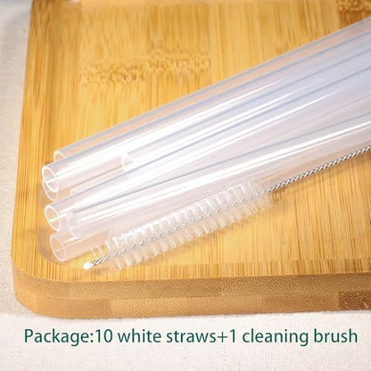 Dakoufish Replacement Straw for Stanley|Owala|Simple Modern 40oz 30oz Tumbler,10 Pack 12 Inch White Reusable Straws With Cleaning Brush for Stanley Cup Accessorie,BPA Free,Dishwasher Safe