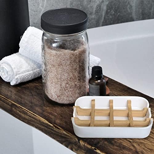 Aoheuo Modern Bamboo Fiber soap Holder and soap Dish Combination (Removable),5.12 Long by 3 Wide, 0.98 inches high, Used in Kitchens, bathrooms, and bar Sinks (Black,Gray)