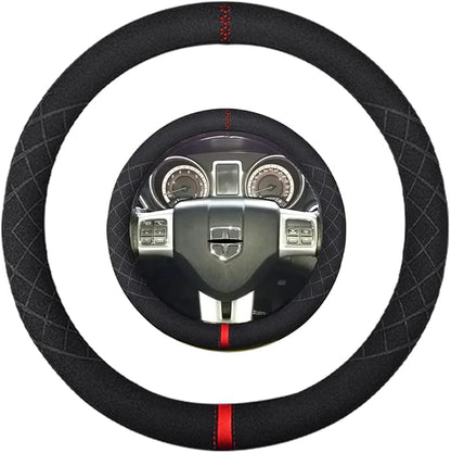 Suede Steering Wheel Cover,Compatible with Dodge Avenger Grand Caravan Challenger Charger Suede Leather Sport Non-Slip Wheel Cover Car Interior Accessories 15.5 16 inch for Man and Women