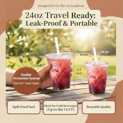 110 Pack 24 oz Disposable Clear Plastic Cups with Lids and Straws