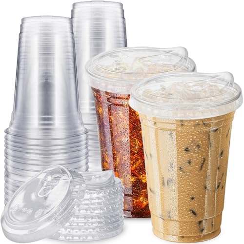 Qinsihwn 20 oz Clear Plastic Cups with Strawless Sip Lid,25 Sets Disposable Iced Coffee Cups with Lids,Disposable Clear Plastic Cups with Lids for Iced Coffee,Smoothie,Cold Drinks for Party