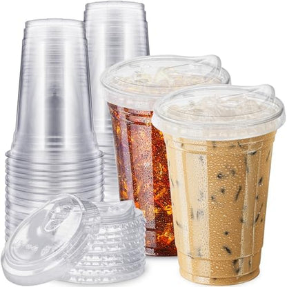 Qinsihwn 20 oz Clear Plastic Cups with Strawless Sip Lid,25 Sets Disposable Iced Coffee Cups with Lids,Disposable Clear Plastic Cups with Lids for Iced Coffee,Smoothie,Cold Drinks for Party