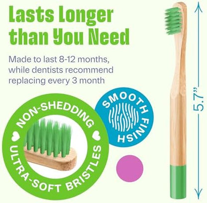 VIVAGO Kids Toothbrush - Kids Bamboo Toothbrushes with Soft Bristles 6 Pack