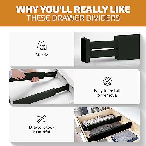 4-Pack Drawer Dividers 2.6-Inch High Dresser Organizer 16 to 22 Inch, Black