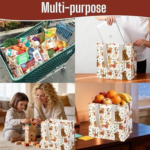 VENO 4 Pack Large Grocery Bag Reusable Shopping Bags with Hard Bottom