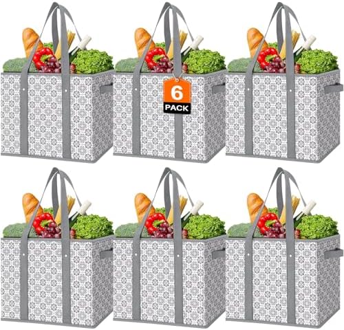 Reusable Grocery Bags 6 Pack, Foldable & Water Resistant Shopping Bags