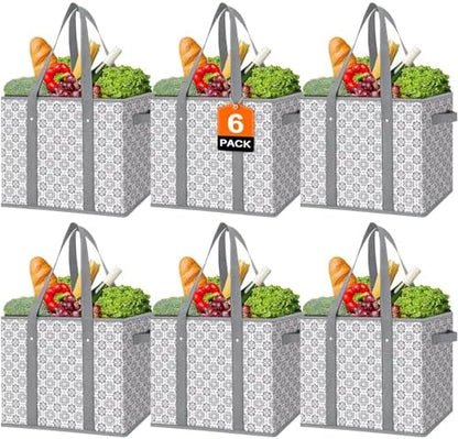 Reusable Grocery Bags 6 Pack, Foldable & Water Resistant Shopping Bags