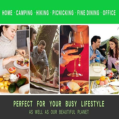 UPTRUST 2 Set Bamboo Cutlery Set Bamboo Travel Utensil Reusable Table cutlery Fork Knife Spoon Chopsticks Straw Cleaning Brush for Travel Picnic School Office（Skyblue& Green）