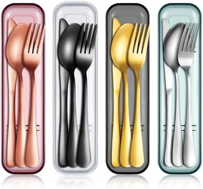 Yinkin 4 Pack Travel Silverware Set with Case for Lunch,Gold
