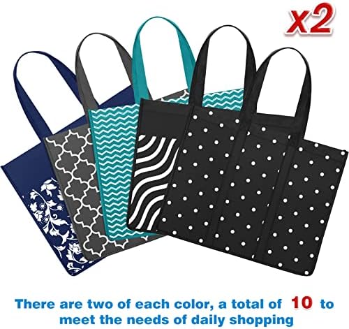 10 Pack Reusable Grocery Bags Waterproof Tote Bags for Shopping Groceries