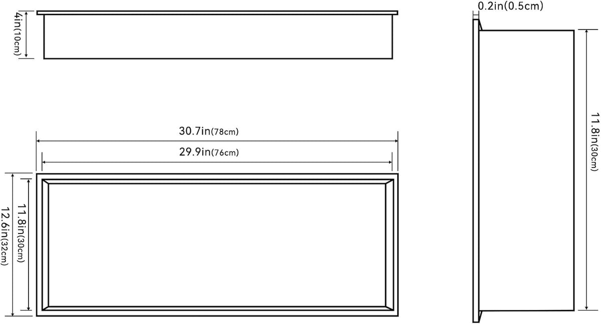 Achelous Stainless Steel Wall Insert Niche - 30" X 12", No Tile Needed, Recessed Shower Shelf Organizer, Matte Black