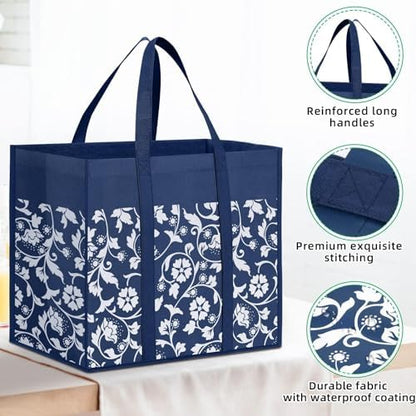 Reusable Grocery Bags Foldable Tote Bags Bulk Shopping Bags 4-Pack, Blue