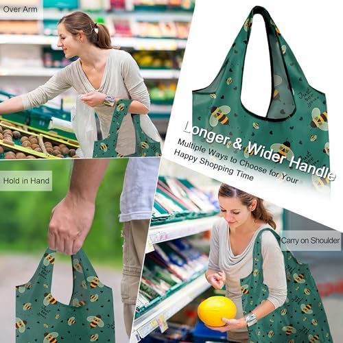 BeeGreen Animals Reusable Grocery Bags Bees Turtles Flamingo Peacock Alpaca Butterfly Lovers Gifts Shopping Bags Bulk 50LBS X-Large Foldable-Heavy Duty