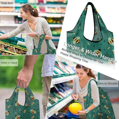 BeeGreen Animals Reusable Grocery Bags Bees Turtles Flamingo Peacock Alpaca Butterfly Lovers Gifts Shopping Bags Bulk 50LBS X-Large Foldable-Heavy Duty