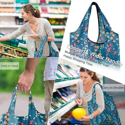 BeeGreen Aesthetic Tote Bags Flowering Shrub Gifts for Women Travel Floral Reusable Grocery Bags Shopping Bags Bulk 6 Pack 50LBS X-Large Foldable-Machine Washable