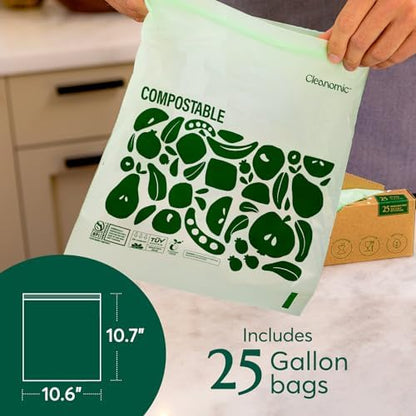 Cleanomic Compostable Zip Sandwich Bags - Leak Resistant, Gallon, Quart, Sandwich, Snack - 125 Count