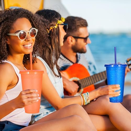 Suertestarry Tumbler with Straw and Lid,Water Bottle Iced Coffee Travel Mug Cup,Reusable Plastic Cups,Perfect for Parties,Birthdays,24oz-5 Pack (Bright Glitter, 5pack)