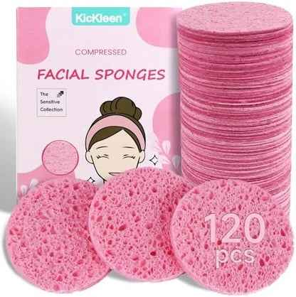 120-Count Compressed Facial sponges for Daily Facial Cleaning,Pink