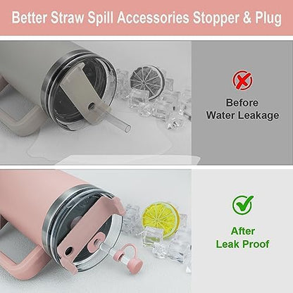 Replacement Straw Compatible with Stanley 40 oz 30 oz Tumbler, Accessories of 6 Straw Replacement with Cleaning Brush, 4 Color Leak Sproof Plug, 2 Silicone Cover Cap for Stanley