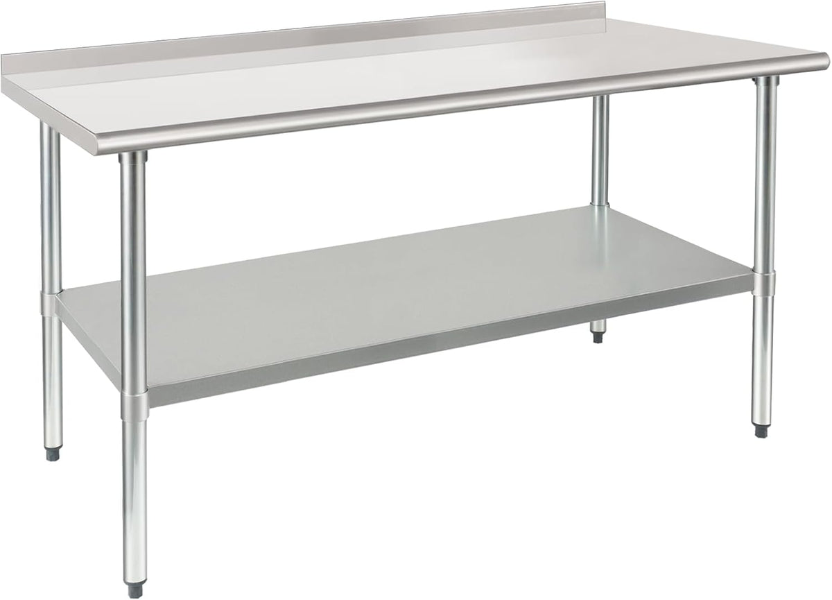 HARDURA Stainless Steel Prep & Work Table 30 x 60 Inches NSF Heavy Duty Commercial with Undershelf and Backsplash, Galvanized Legs for Commercial Food Prep