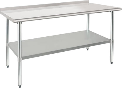 HARDURA Stainless Steel Prep & Work Table 30 x 60 Inches NSF Heavy Duty Commercial with Undershelf and Backsplash, Galvanized Legs for Commercial Food Prep