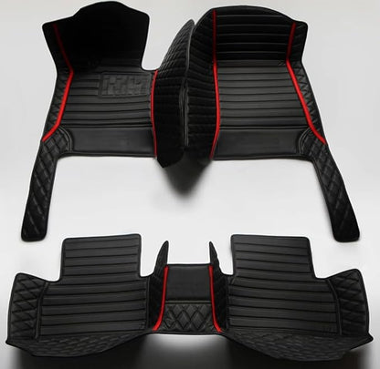 Custom Personalized Floor Mats for Cars，Luxury Full Coverage All Weather Car Floor Mats，Anti-Slip Leather Car Mat Set ，Custom Floor Mats for 99% of Cars, Trucks & SUVs (All Black red)