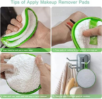 Reusable Makeup Remover Pads, Facial Make Up Removal Wipes, Washable Face Cleaning Cloths, Hypoallergenic for Mascara, Eye Shadow, Lipstick, Foundation -3 pcs, 4.5" Dia