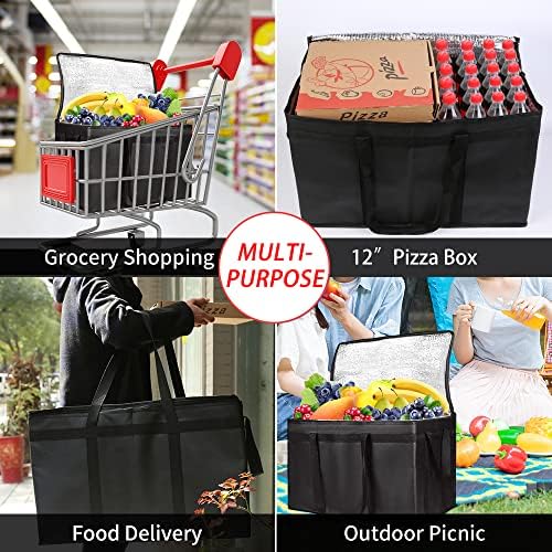 Insulated Food Delivery Bag, XXXL Grocery Cooler Bags, Black, 3-Pack