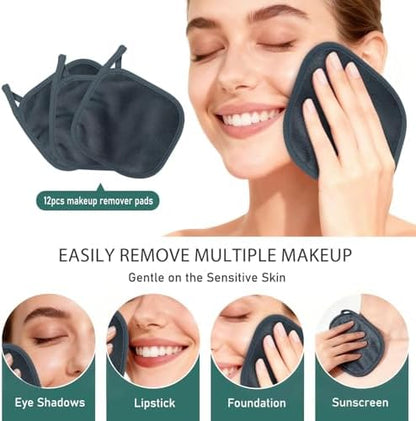 12 Pack Makeup Remover Cloth, 6" x 6" Reusable Makeup Remover Towels Face Washcloth for Washing Face, Makeup Remover Pads Cosmetic Face Wash (Grey)