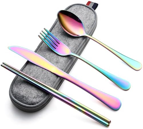 DEVICO Travel Utensils with Case, 5 Piece Portable Silverware Set for Work