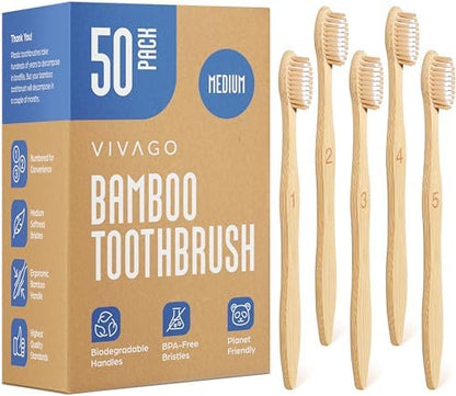 VIVAGO Bamboo Toothbrushes - Medium Bristles Toothbrushes for Adults