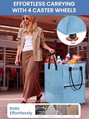 WORKPRO Medium Rolling Grocery Bag, 18-Gallon Shopping Tote with 4 Wheels
