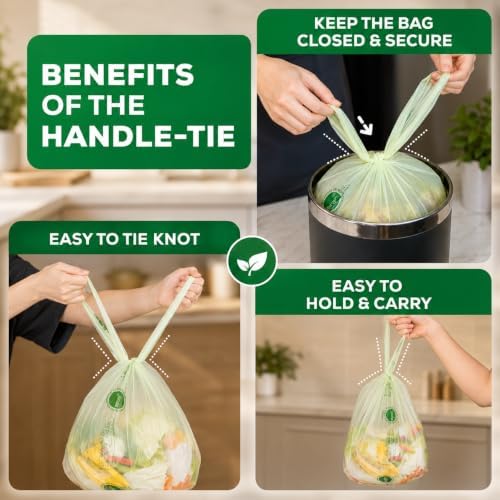 ANECO 4 Gallon Compostable Food Waste Bags with Handles, 30 Count