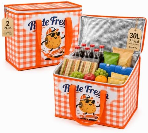 2Pk Insulated Reusable Grocery Bags, Collapsible Cooler Bag for Groceries, Heavy Duty Large Insulated Bag 16''x9''x13'',