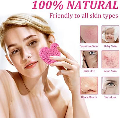 120-Count Kickleen Compressed Cellulose Heart Shape Facial Sponges,Pink
