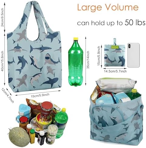 BeeGreen Reusable Grocery Bags for Groceries | Foldable Tote Bags with Handles Reusable Gift 6 Set - Heavy Duty Washable Polyester Travel and Shopping Basket - Bulk Bag for Women Animal Lovers