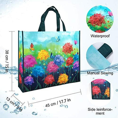 NymphFable Floral Garden Shopping Bags, 6 Pack Reusable Grocery Bag 50LBS
